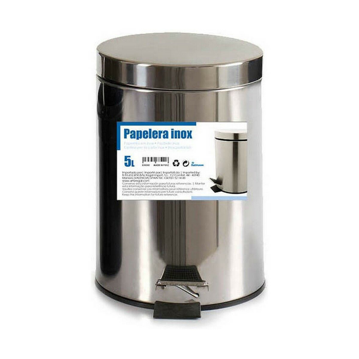 Pedal bin Berilo Silver Stainless steel Plastic 5 L (4 Units)